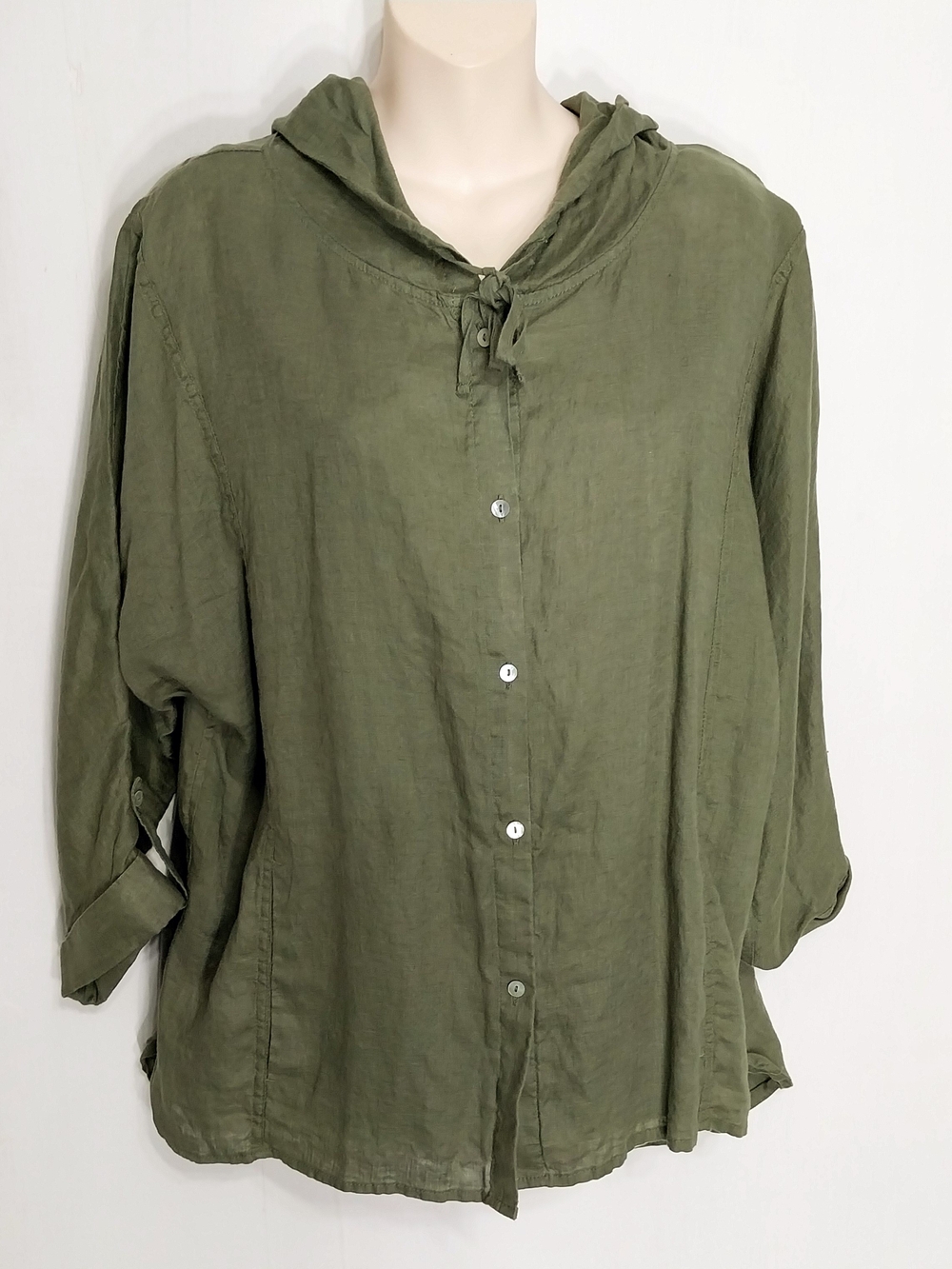 🔵BOGO FREE🔵 Magaschoni Top Linen Button Down Hooded Sz L